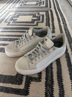 P448 Thea Light Grey Suede & Leather Low-Top Sneakers